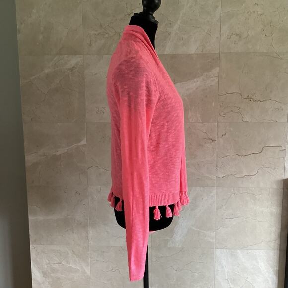 Lilly Pulitzer Faretta Open Knit Cardigan Sweater Small Coral Tassels Resort - Picture 6 of 9